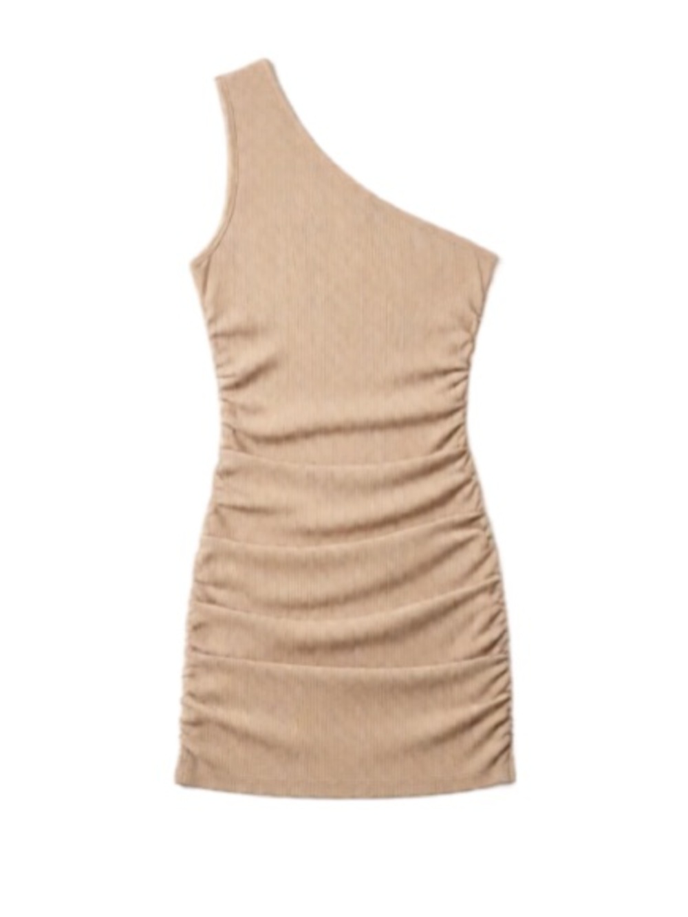 She Is Us One-Shoulder Ruched Bodycon Dress in Nude